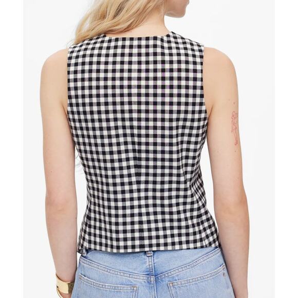 NWT Madewell Single-Breasted Crewneck Vest True Black White Checkered - Picture 2 of 12